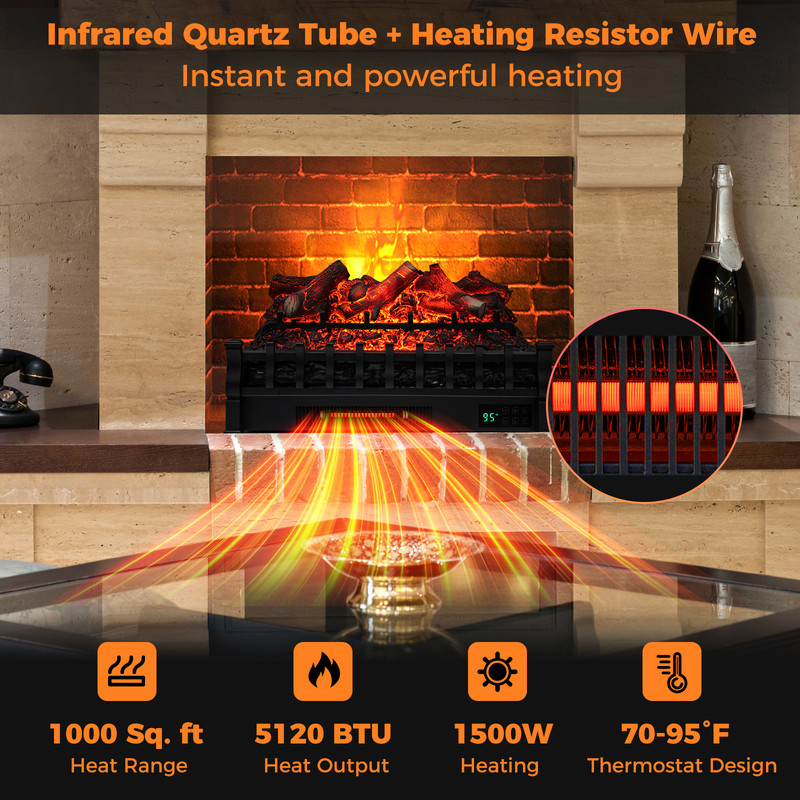 Electric Fireplace Heater With Remote Control Realistic Lemonwood Ember Bed 3 Modes Quiet Indoor I 5