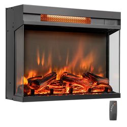 modern electric fireplace heater insert with remote, infrared quartz heat, and adjustable flame settings for home use