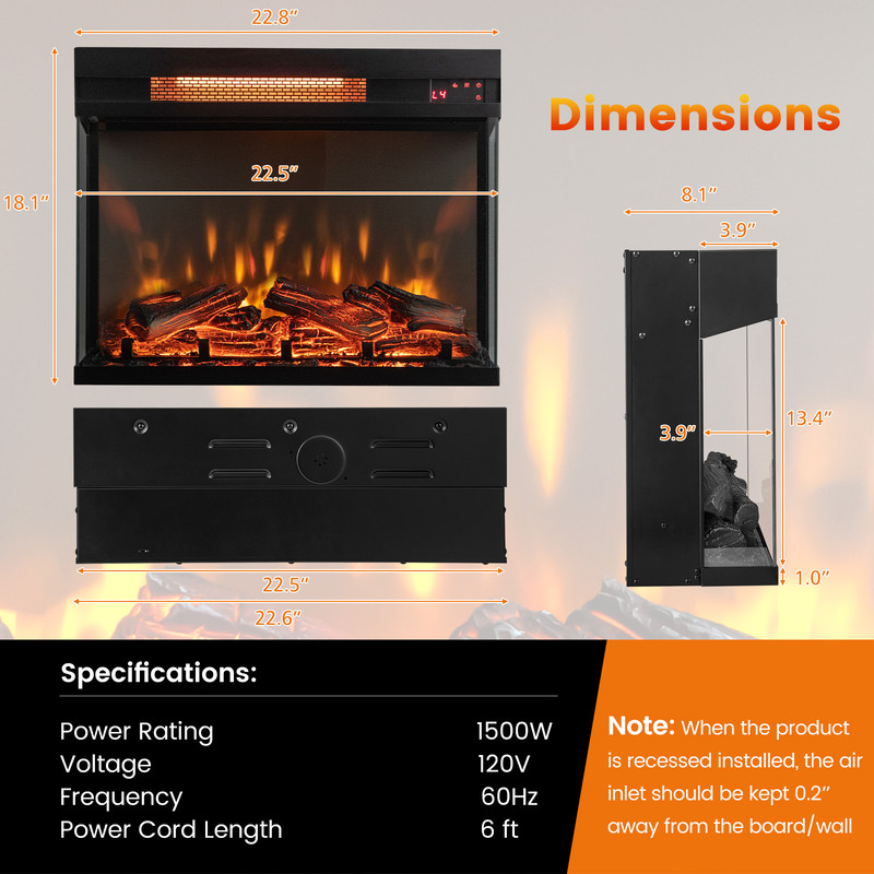 Modern Electric Fireplace Heater Insert With Remote Infrared Quartz Heat And Adjustable Flame Setti 6