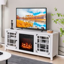 modern fireplace tv stand for tvs, media console with adjustable shelves, electric fireplace & remote
