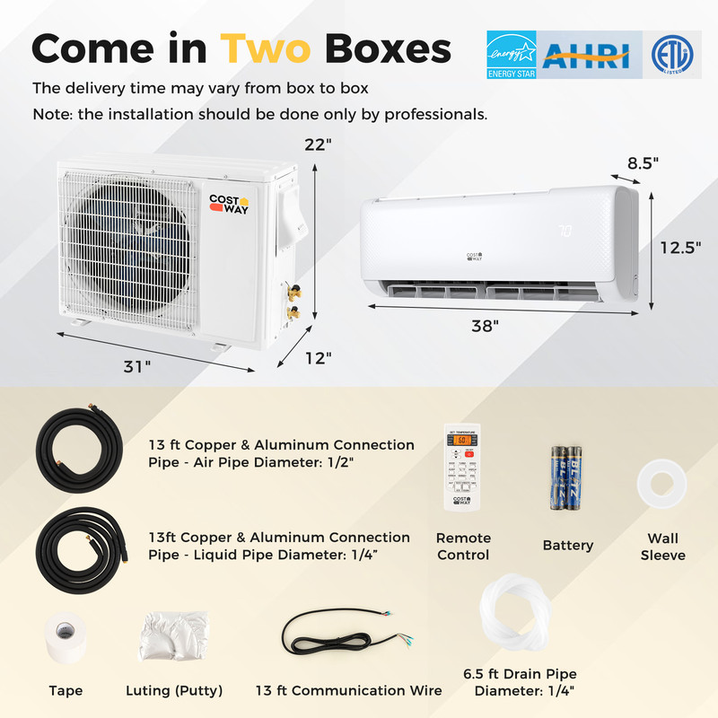 Airtural BTU Ductless Mini Split AC And Heater Inverter System Energy Star Certified WiFi Enabled 7