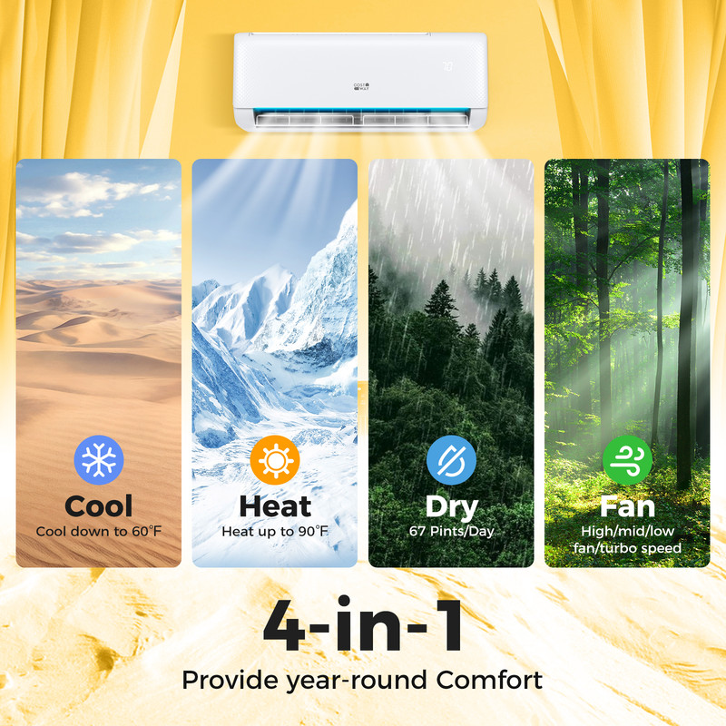 Airtural BTU Ductless Mini Split AC And Heater Inverter System Energy Star Certified WiFi Enabled 3