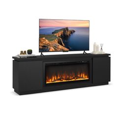 fireplace tv stand for tvs with storage cabinets, adjustable shelves & electric heater insert, modern media console