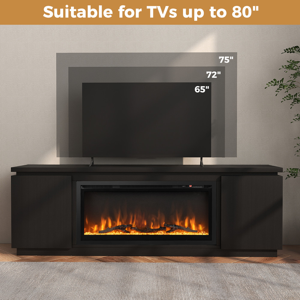 Fireplace TV Stand For TVs With Storage Cabinets Adjustable Shelves  Electric Heater Insert Modern  4