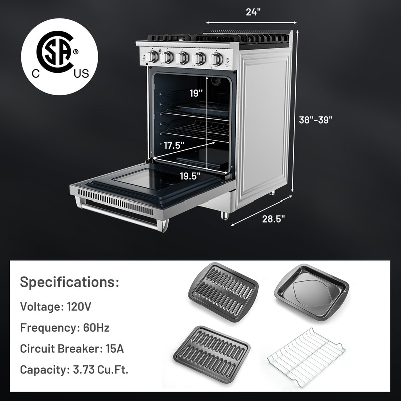 Professional Freestanding Gas Range With Burners Cooktop Convection Oven LP Kit 7