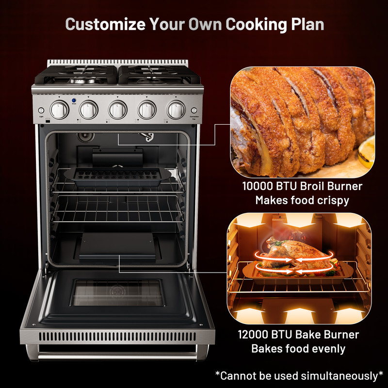 Professional Freestanding Gas Range With Burners Cooktop Convection Oven LP Kit 3