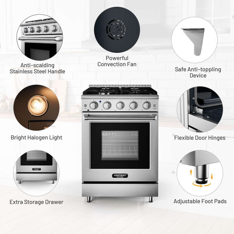 Professional Freestanding Gas Range With Burners Cooktop Convection Oven LP Kit 6