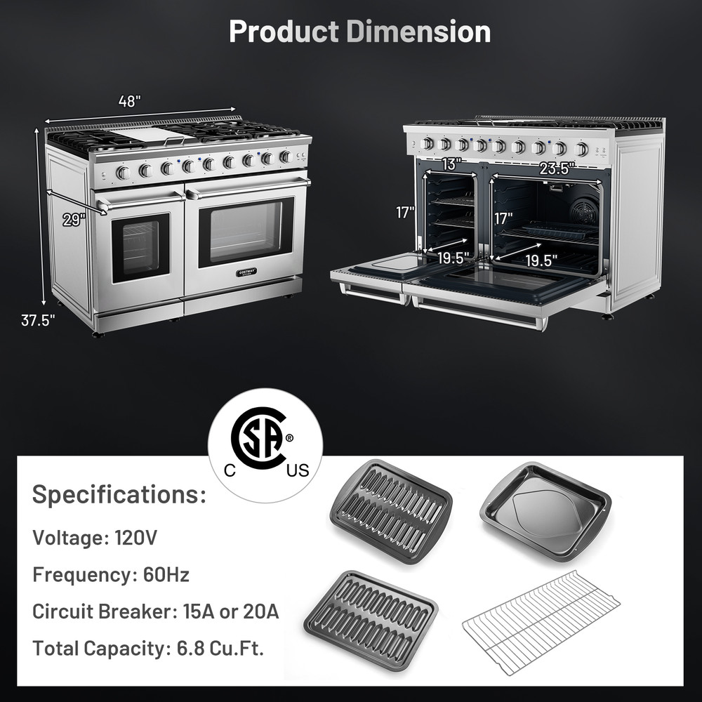 Professional Freestanding Natural Gas Range With 7Burner Cooktop And Double Ovens Dual Fuel Infrare 7