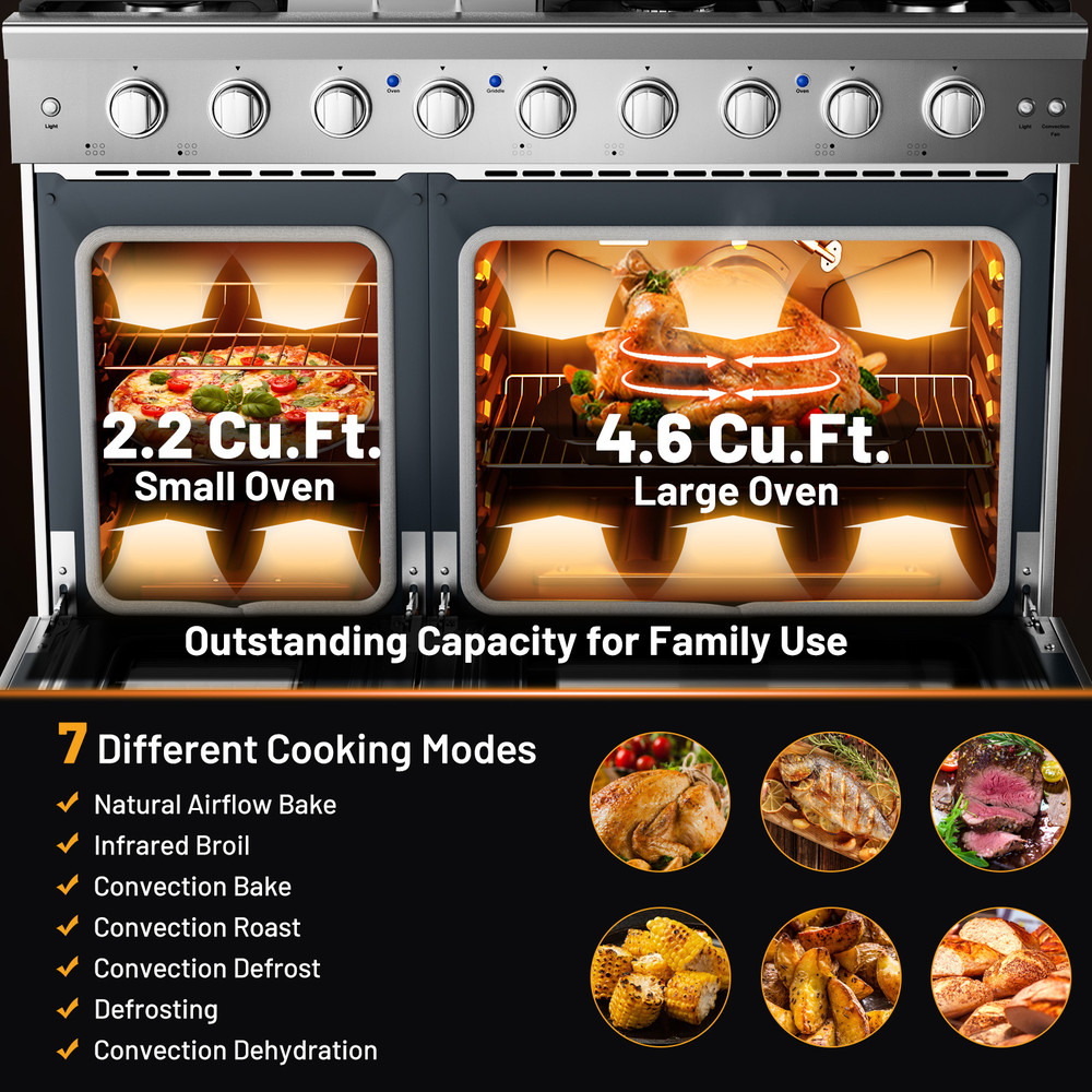 Professional Freestanding Natural Gas Range With 7Burner Cooktop And Double Ovens Dual Fuel Infrare 1