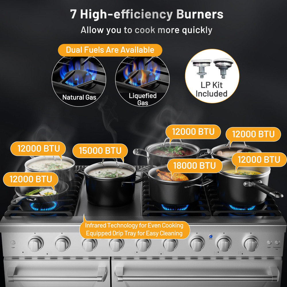 Professional Freestanding Natural Gas Range With 7Burner Cooktop And Double Ovens Dual Fuel Infrare 3