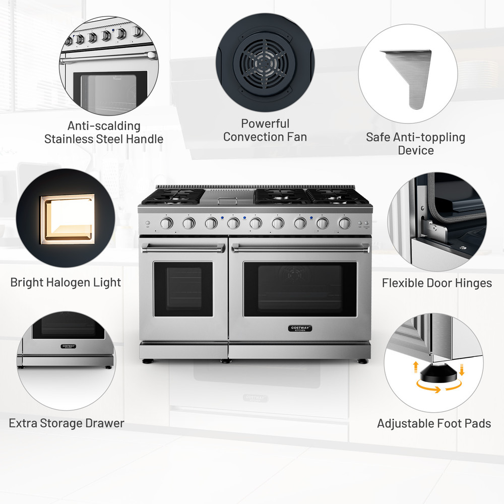 Professional Freestanding Natural Gas Range With 7Burner Cooktop And Double Ovens Dual Fuel Infrare 5