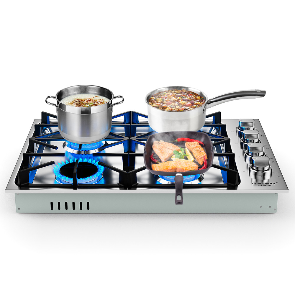 Professional Gas Cooktop With Sealed Burners Stainless Steel Body DishwasherSafe Cast Iron Grates 3