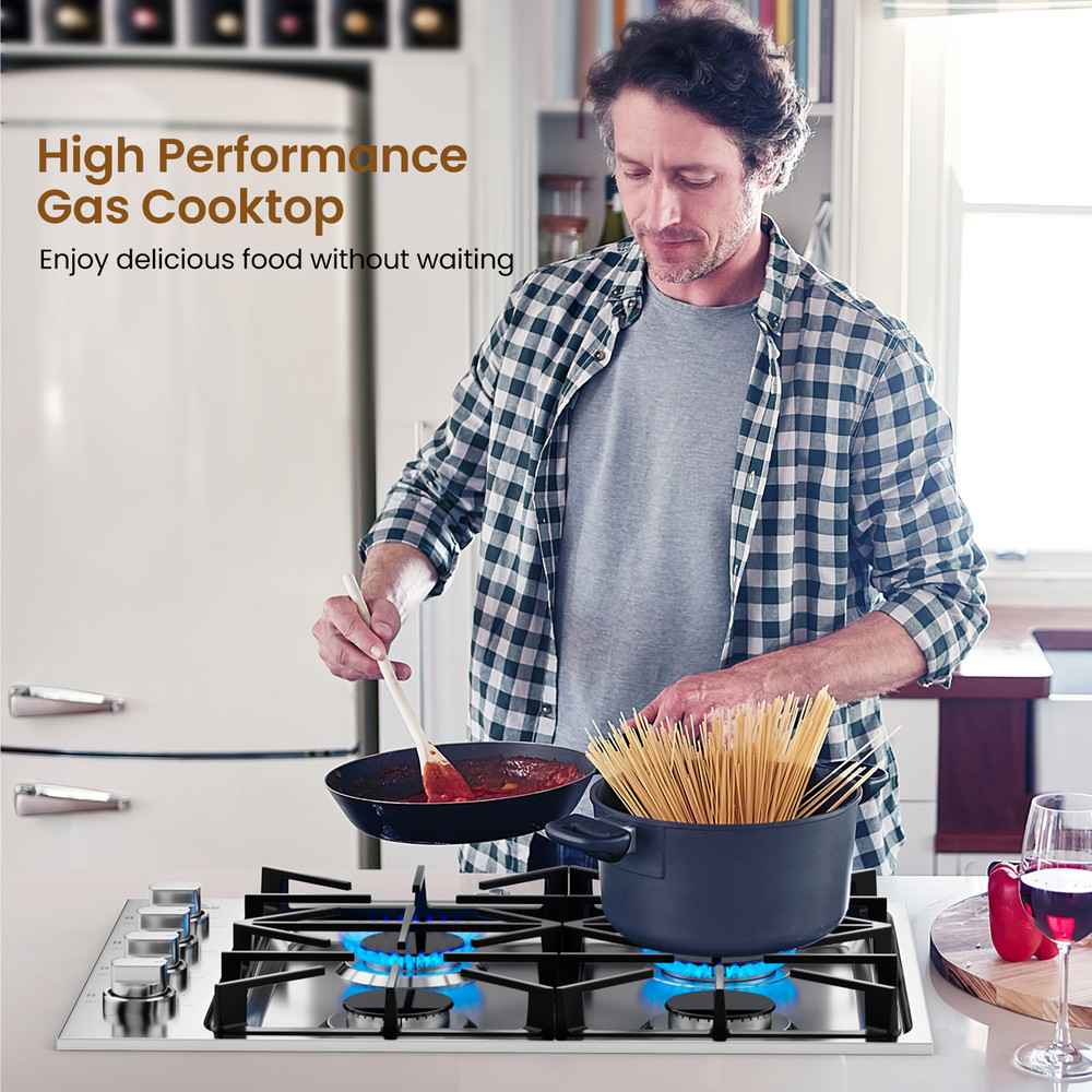 Professional Gas Cooktop With Sealed Burners Stainless Steel Body DishwasherSafe Cast Iron Grates 2
