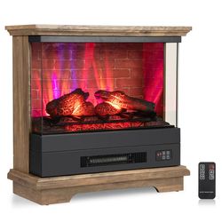 electric freestanding fireplace with remote, 3-sided flame heater with timer, adjustable thermostat & wood-like finish