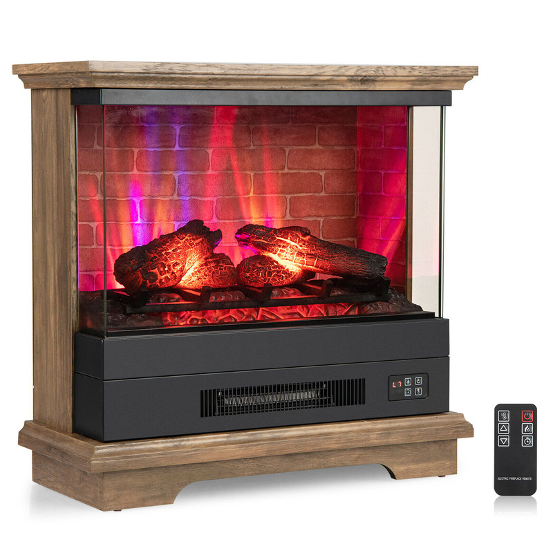 Electric Freestanding Fireplace With Remote 3Sided Flame Heater With Timer Adjustable Thermostat W 0