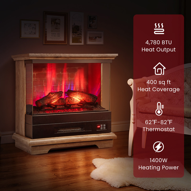 Electric Freestanding Fireplace With Remote 3Sided Flame Heater With Timer Adjustable Thermostat W 4
