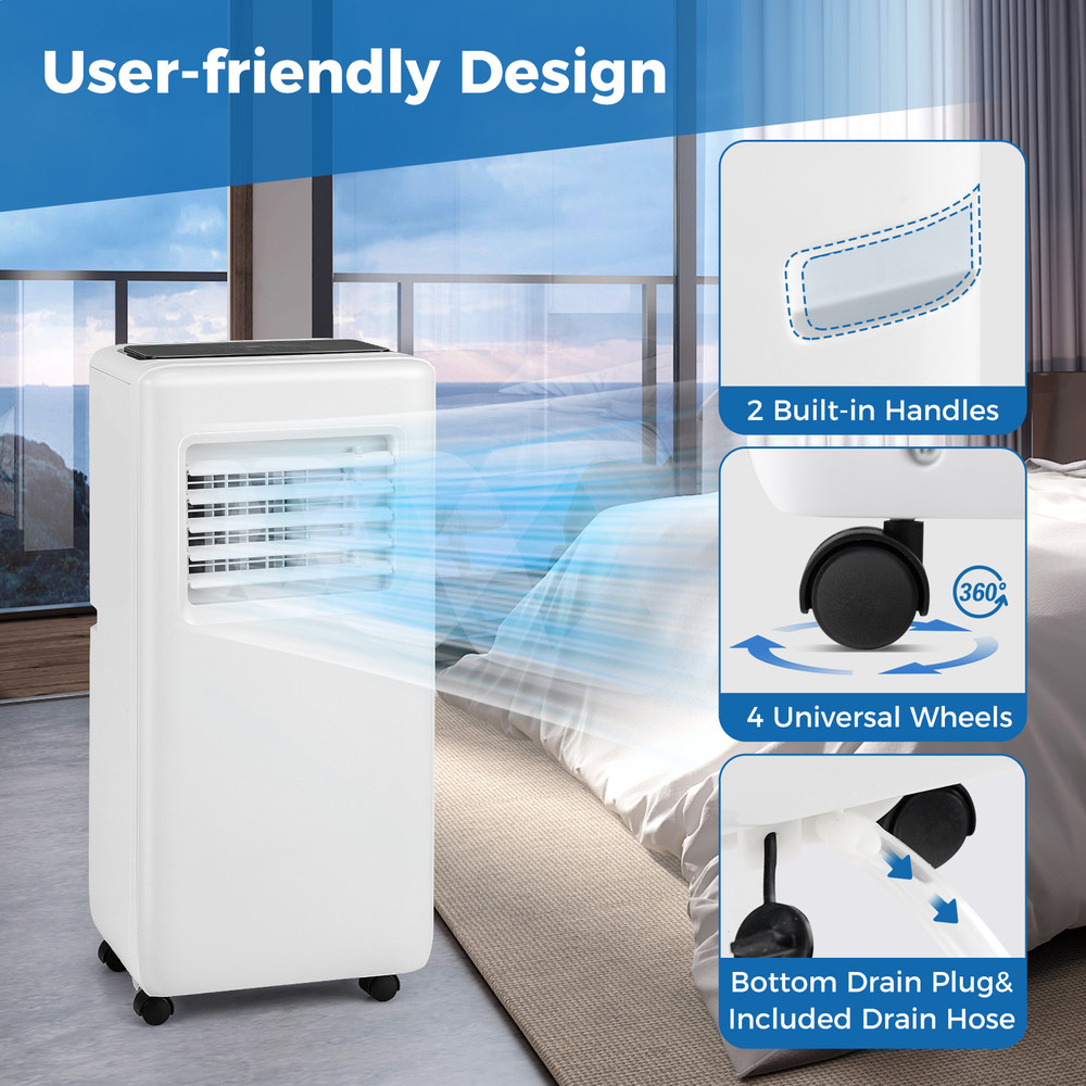 3-in-1 8000 BTU Portable Air Conditioner with Remote Control – Fan & Dehumidifier for Rooms Up to 250 Sq.Ft