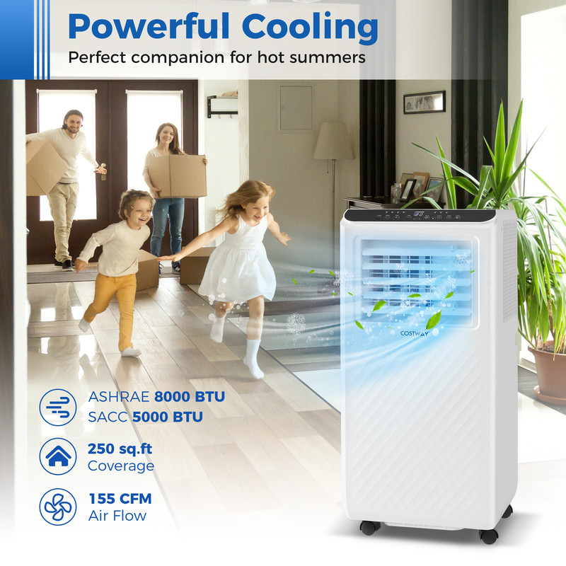 8,000/10,000 BTU Portable Air Conditioner – 3-in-1 Floor AC Unit with Fan & Dehumidifier for Rooms Up to 250 Sq.Ft