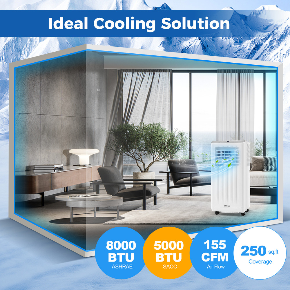 8000/10000 BTU Portable Air Conditioner – 3-in-1 AC Unit with Fan & Dehumidifier for Rooms up to 350 Sq.Ft