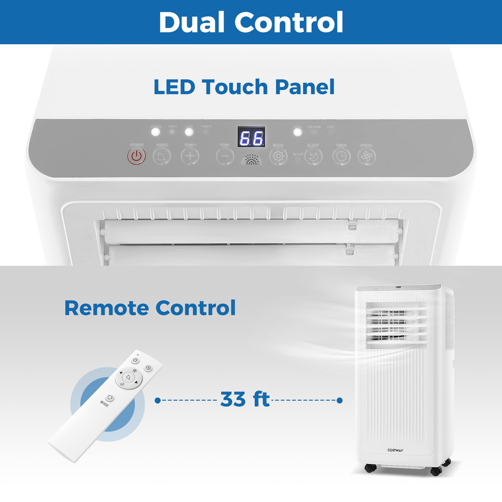 8000/10000 BTU Portable Air Conditioner – 3-in-1 AC Unit with Fan & Dehumidifier for Rooms up to 350 Sq.Ft