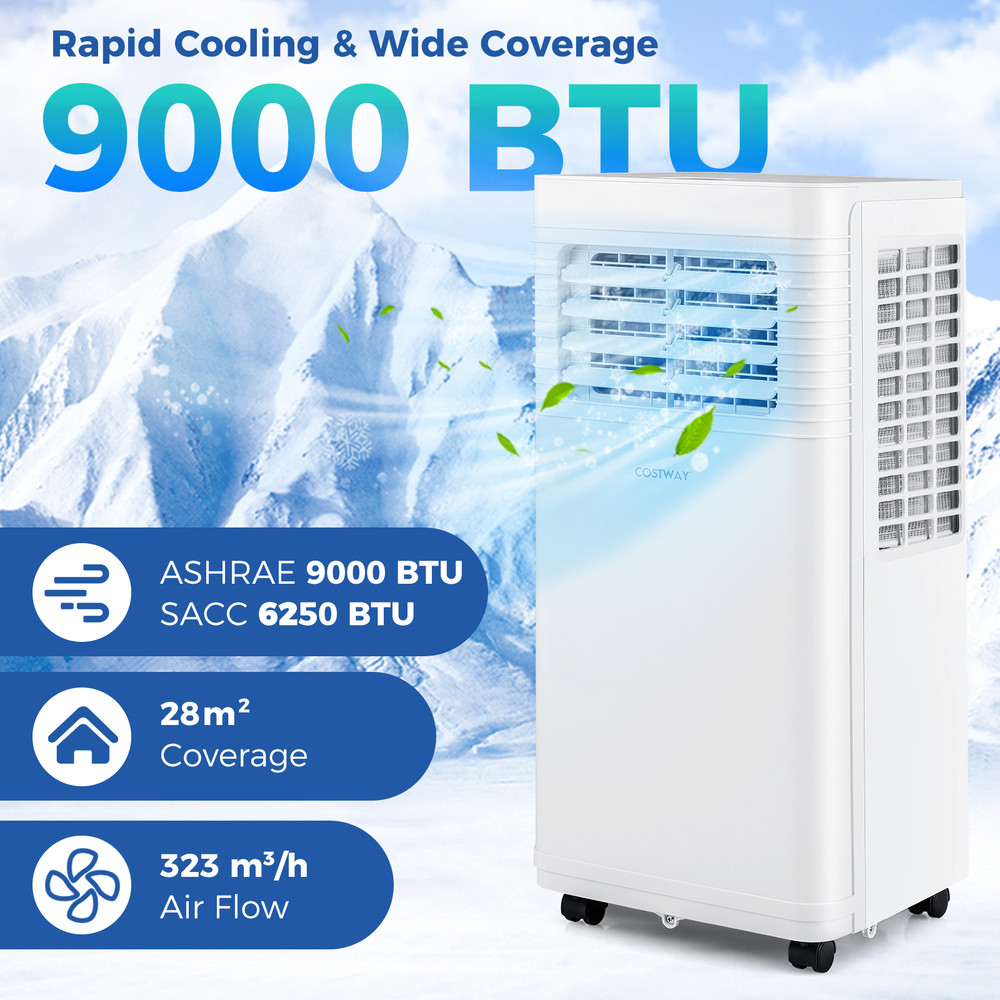 8000/9000 BTU Portable Air Conditioner, 3-in-1 AC Unit with Fan & Dehumidifier for Rooms Up to 300 Sq. Ft