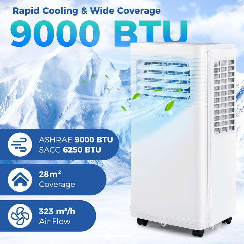 8000/9000 BTU Portable Air Conditioner, 3-in-1 AC Unit with Fan & Dehumidifier for Rooms Up to 300 Sq. Ft