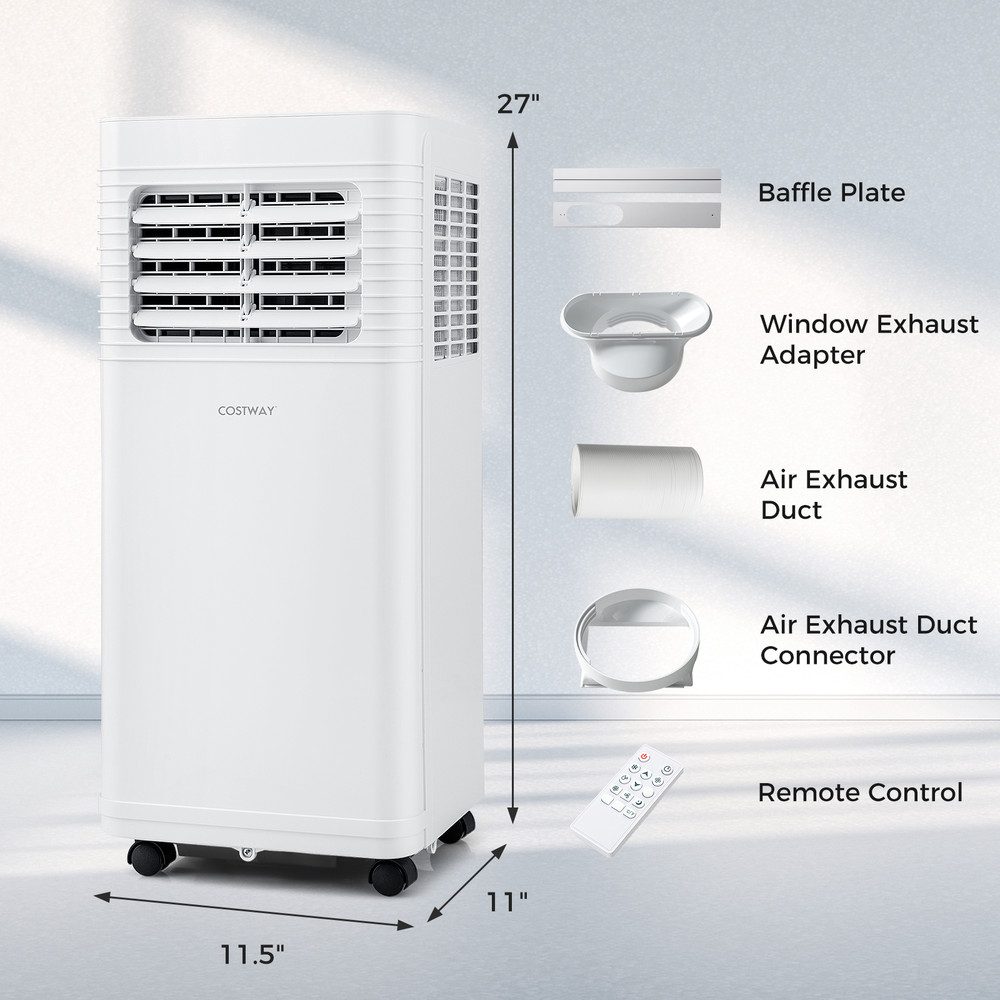 8000/9000 BTU Portable Air Conditioner, 3-in-1 AC Unit with Fan & Dehumidifier for Rooms Up to 300 Sq. Ft
