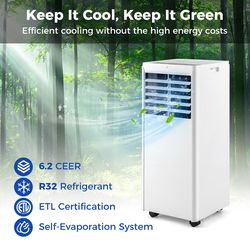 4-in-1 8000 btu portable air conditioner with fan & dehumidifier, cool, fan, dry & sleep modes for rooms up to 250 sq.ft