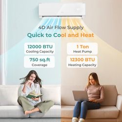 12000 btu 22 seer2 208-230v wifi mini split air conditioner & heater, white |energy-efficient inverter ac