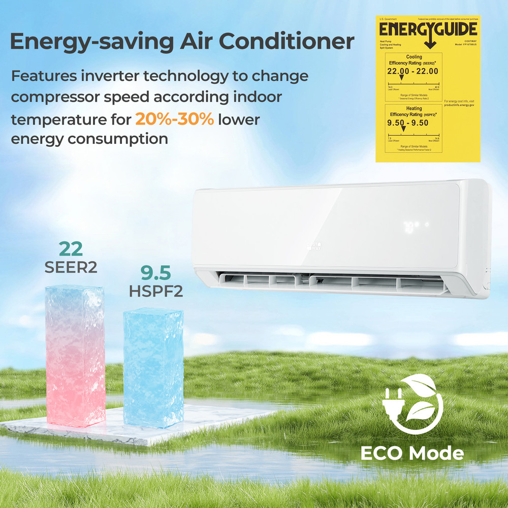 12000 BTU 22 SEER2 208-230V WiFi Mini Split Air Conditioner & Heater, White |Energy-Efficient Inverter AC