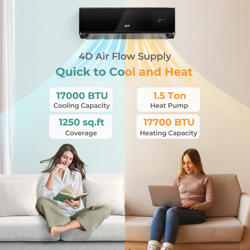 Energy Star Certified 18000 BTU 21 SEER2 Mini Split Air Conditioner and Heater – WiFi Enabled, 208-230V, Black