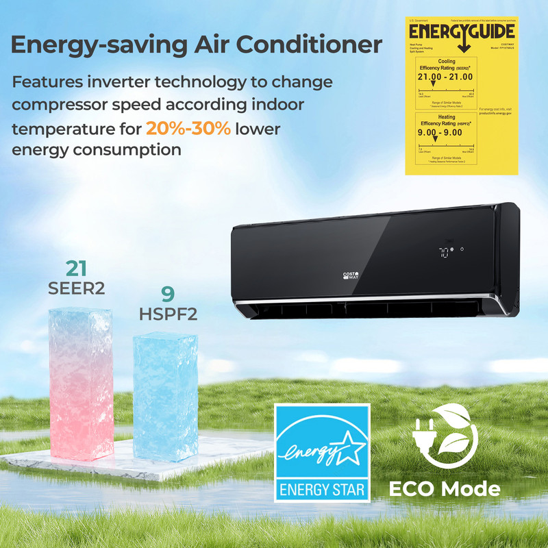 Energy Star Certified 18000 BTU 21 SEER2 Mini Split Air Conditioner and Heater – WiFi Enabled, 208-230V, Black