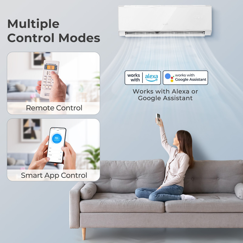 Energy Star Certified 18000 BTU 21 SEER2 Mini Split Air Conditioner & Heater – WiFi Enabled, 208-230V, White