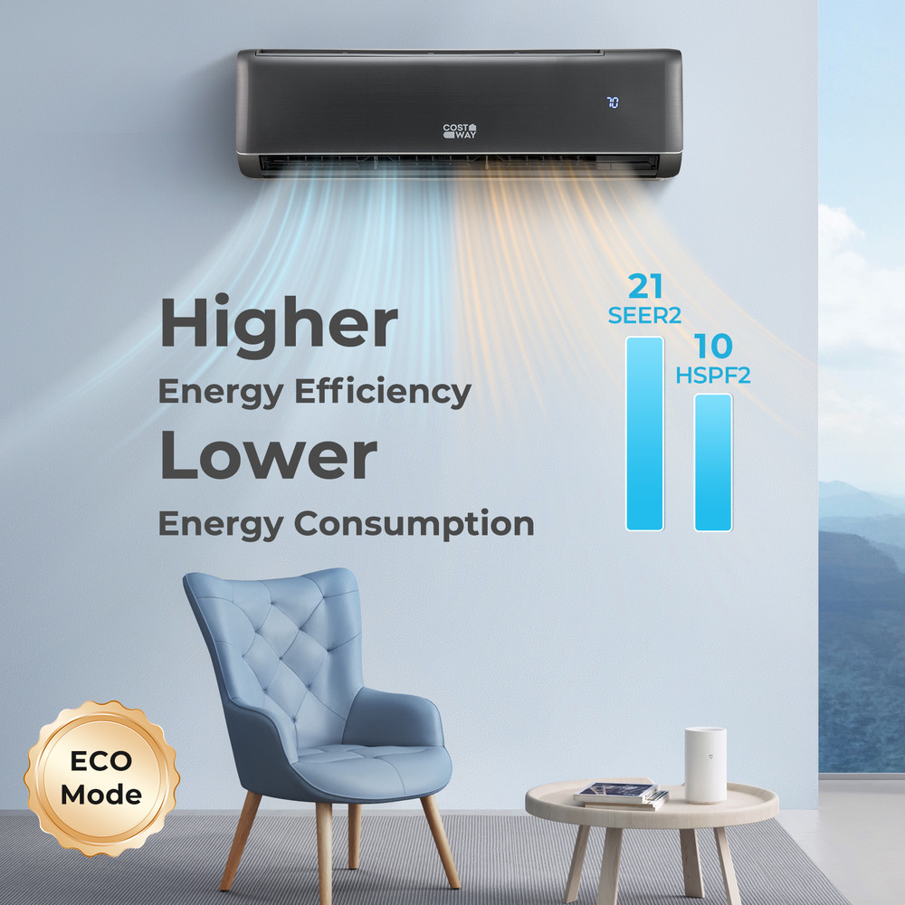Energy Star Certified 12000 BTU 21 SEER2 Mini Split AC & Heater – 208-230V, WiFi-Enabled, Gray