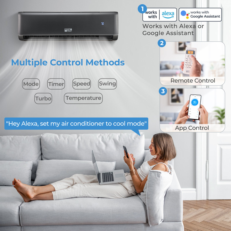 Energy Star Certified 24000 BTU 21 SEER2 Mini Split Air Conditioner and Heater – WiFi Enabled, 208-230V, Gray