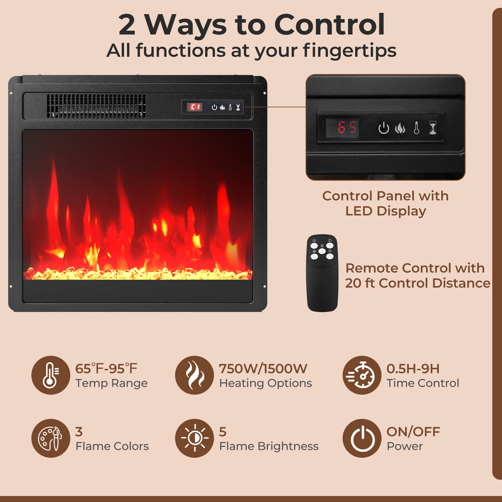 18 Inch Electric Fireplace Insert, Fireplace Heater with Overheat Protection & Remote Control