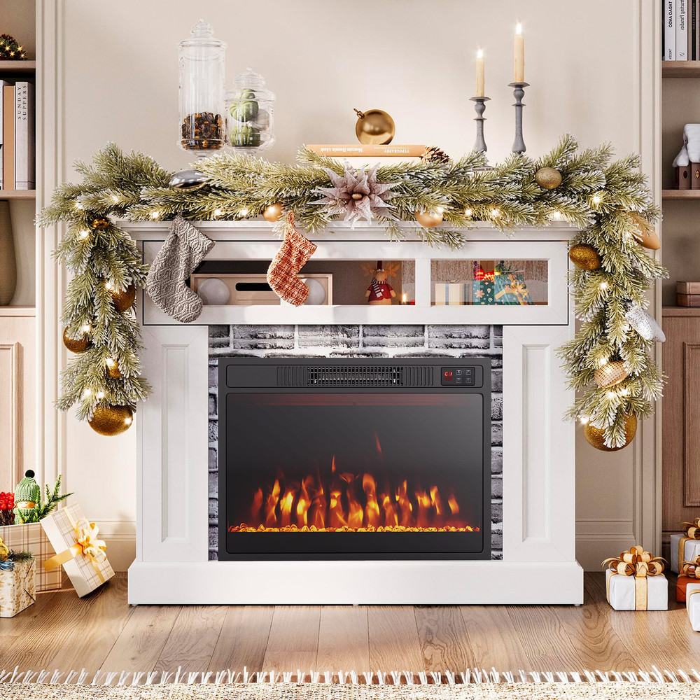 23-Inch 750W/1500W Electric Fireplace Heater with Adjustable Flame Color & Brightness – Realistic & Energy-Efficient