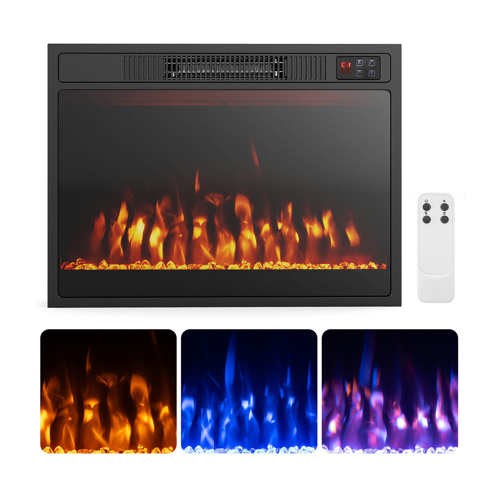 23-Inch 750W/1500W Electric Fireplace Heater with Adjustable Flame Color & Brightness – Realistic & Energy-Efficient