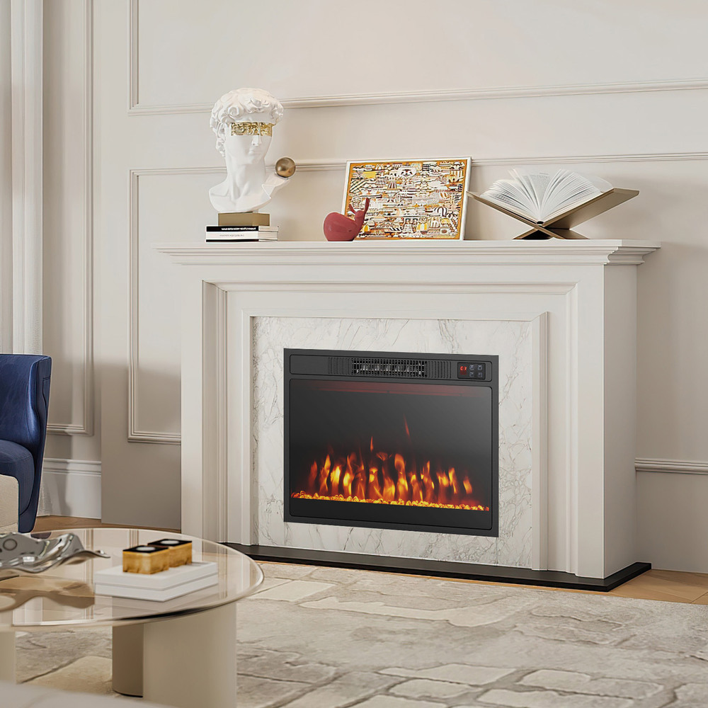 23-Inch 750W/1500W Electric Fireplace Heater with Adjustable Flame Color & Brightness – Realistic & Energy-Efficient