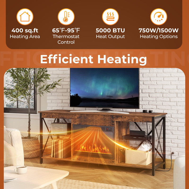 23-Inch 750W/1500W Electric Fireplace Heater with Adjustable Flame Color & Brightness – Realistic & Energy-Efficient