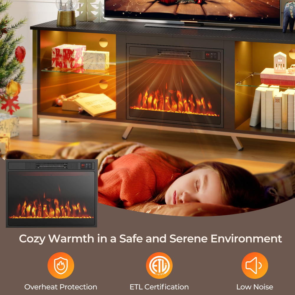 23-Inch 750W/1500W Electric Fireplace Heater with Adjustable Flame Color & Brightness – Realistic & Energy-Efficient