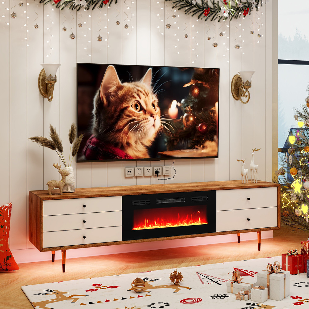 36-Inch Electric Fireplace Heater – Recessed Wall-Mounted with LED Strip Lights & Remote Control