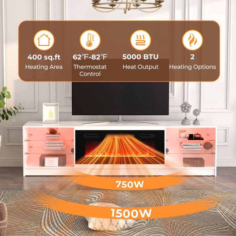 36-Inch Electric Fireplace Heater – Recessed Wall-Mounted with LED Strip Lights & Remote Control