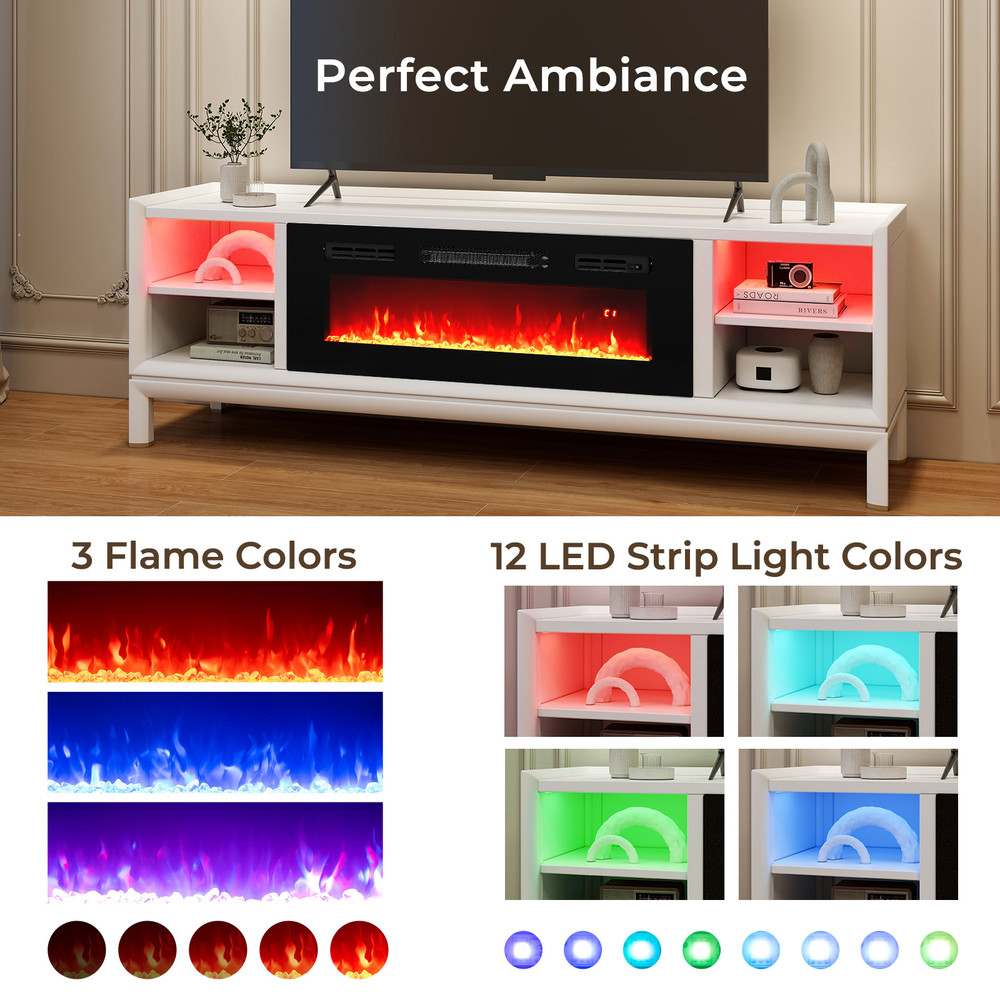 36-Inch Electric Fireplace Heater – Recessed Wall-Mounted with LED Strip Lights & Remote Control