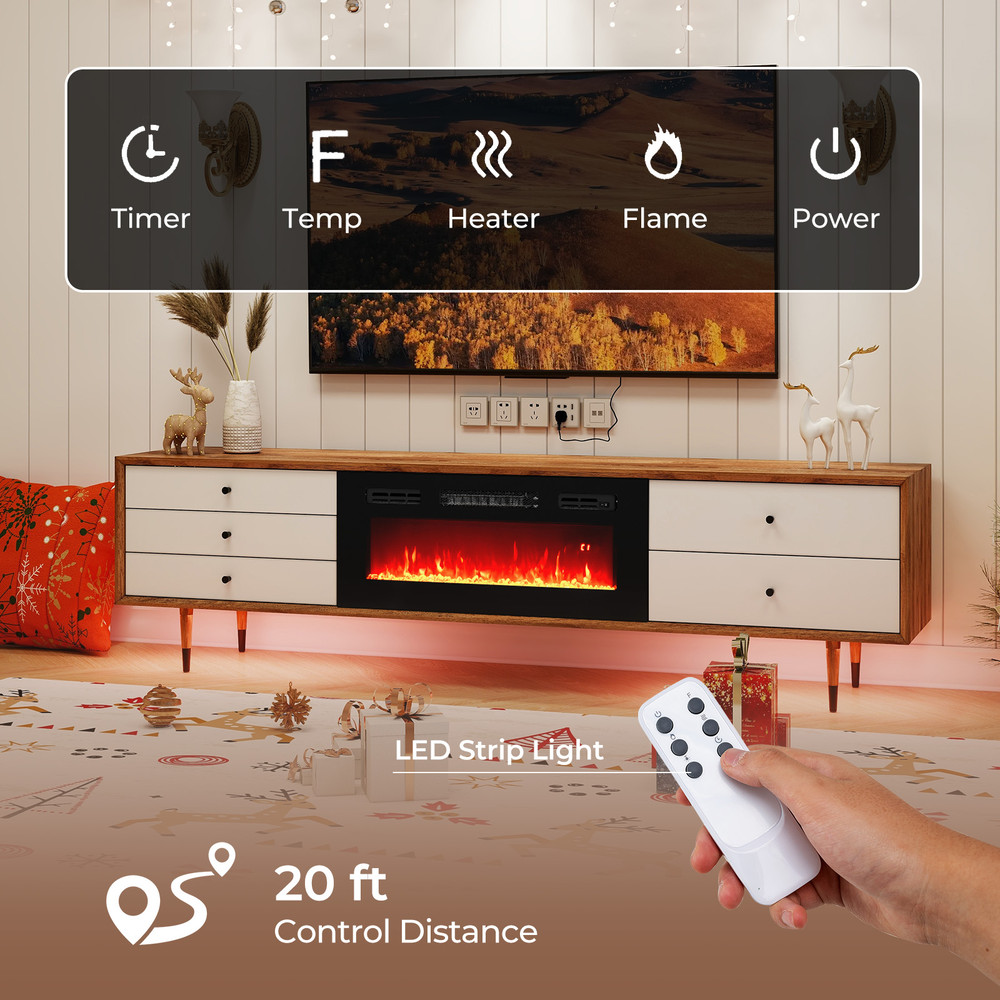 36-Inch Electric Fireplace Heater – Recessed Wall-Mounted with LED Strip Lights & Remote Control