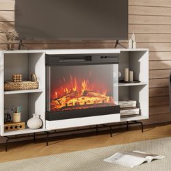 24-inch 3-sided glass electric fireplace heater with remote control – 5000 btu, adjustable flame & thermostat