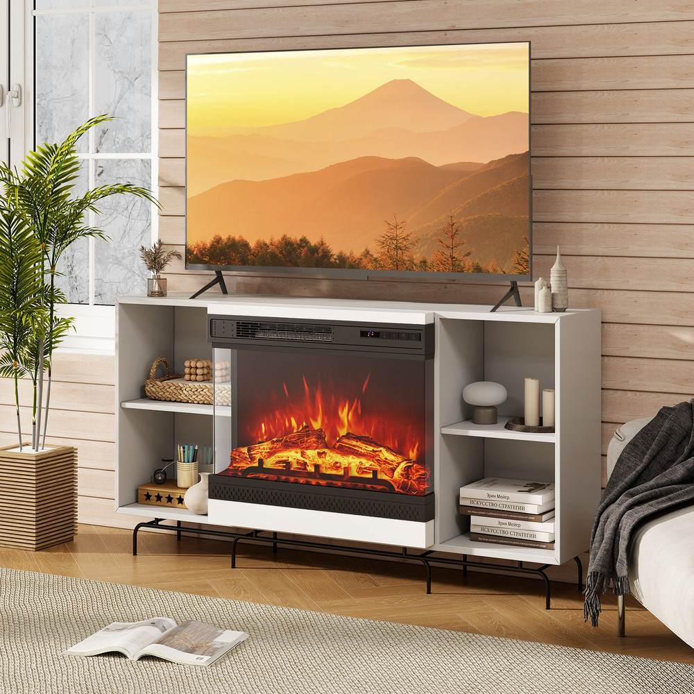 24-Inch 3-Sided Glass Electric Fireplace Heater with Remote Control – 5000 BTU, Adjustable Flame & Thermostat