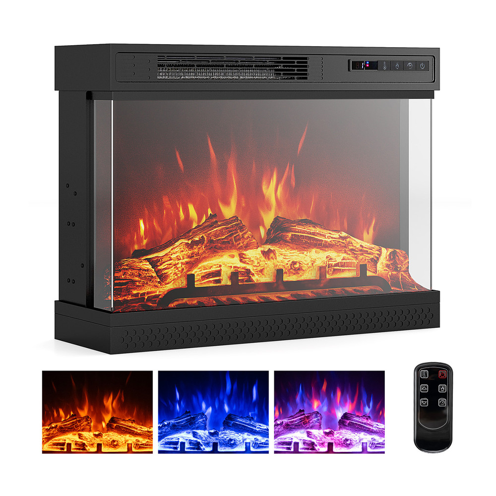 24-Inch 3-Sided Glass Electric Fireplace Heater with Remote Control – 5000 BTU, Adjustable Flame & Thermostat