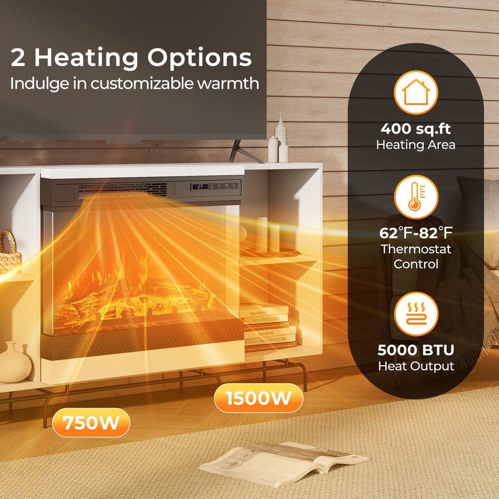 24-Inch 3-Sided Glass Electric Fireplace Heater with Remote Control – 5000 BTU, Adjustable Flame & Thermostat