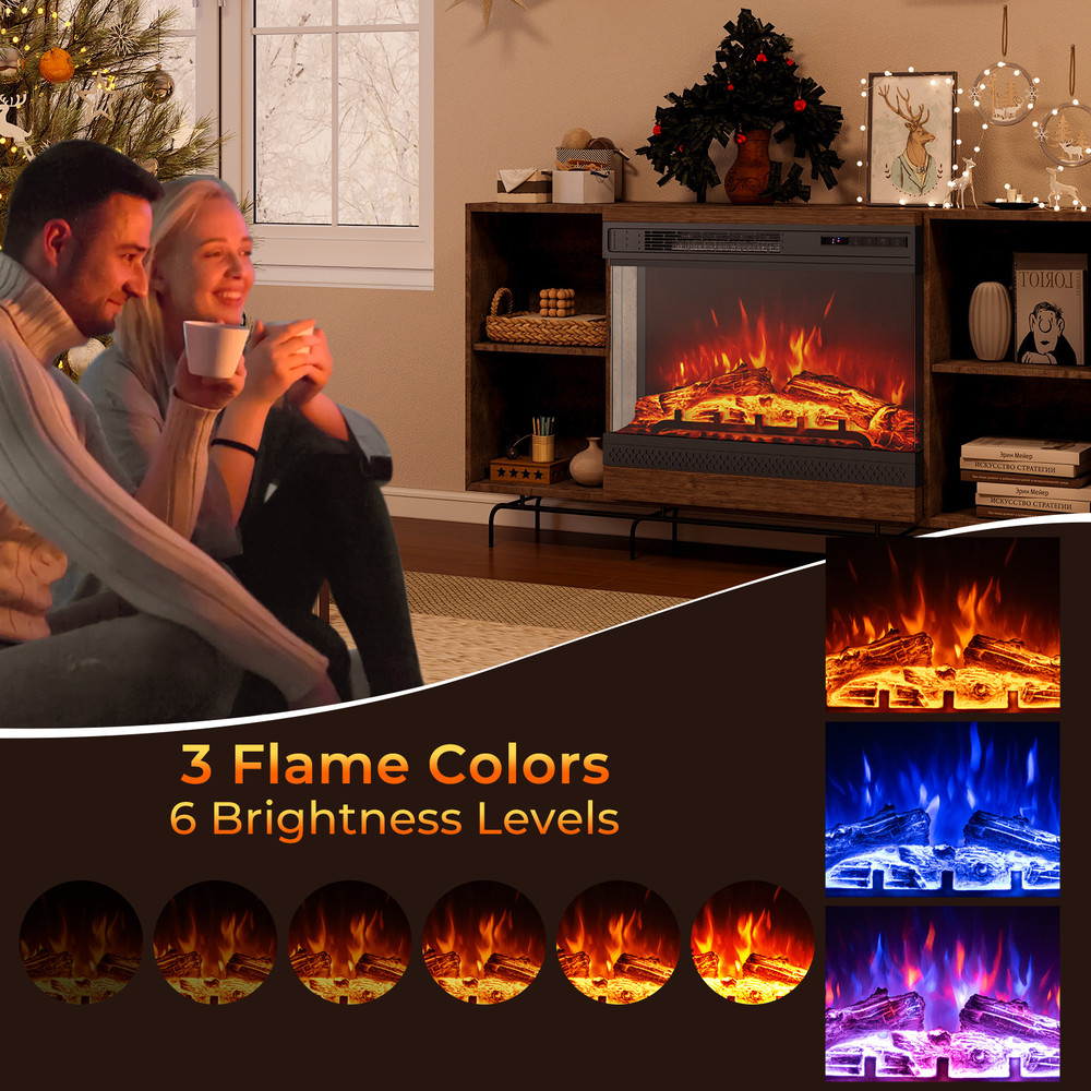 24-Inch 3-Sided Glass Electric Fireplace Heater with Remote Control – 5000 BTU, Adjustable Flame & Thermostat